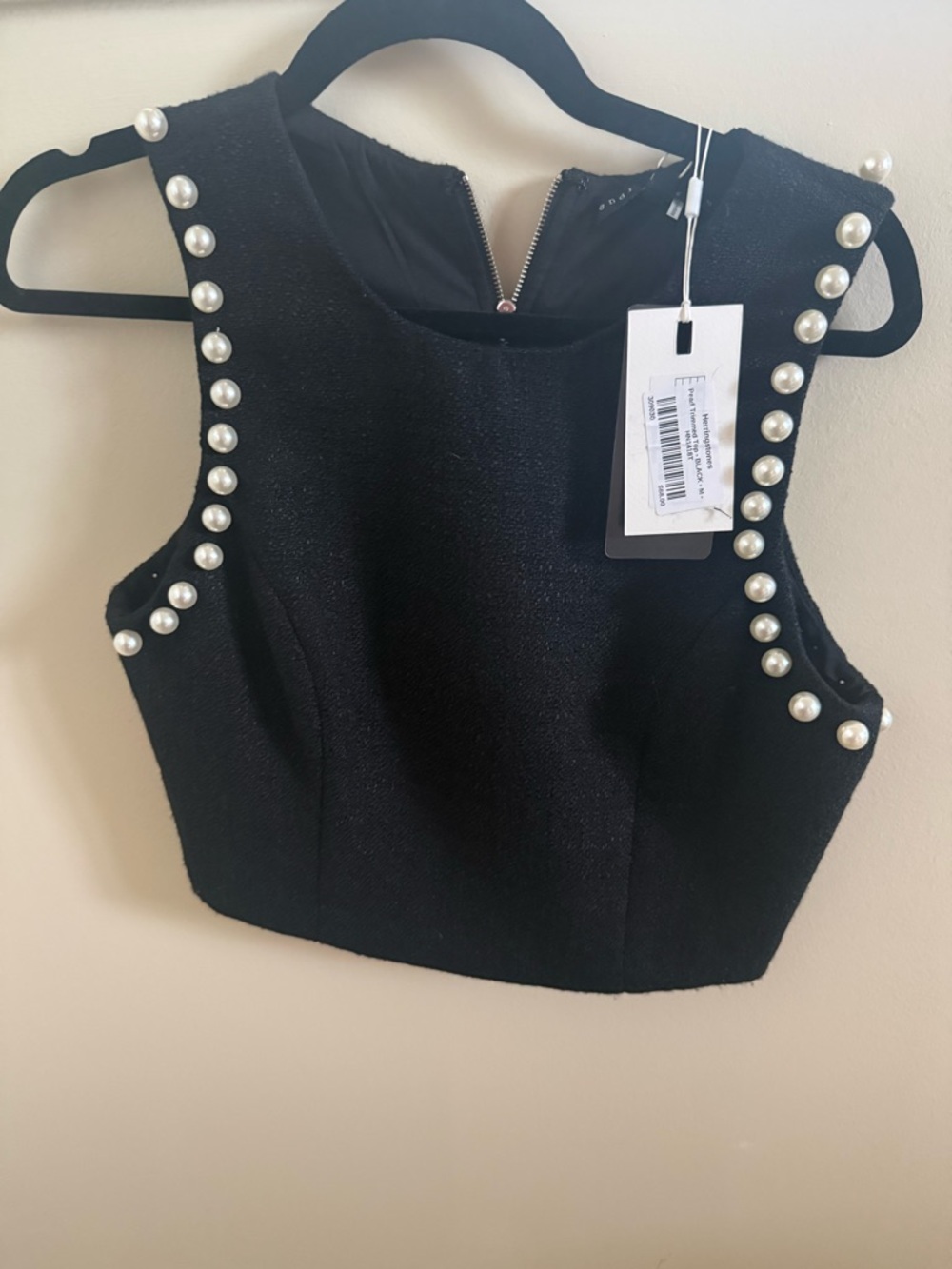 Endless Rose Black Pearl-Trim Crop Top